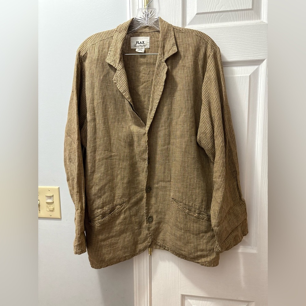 Flax Brown Checked Linen Blend Blazer